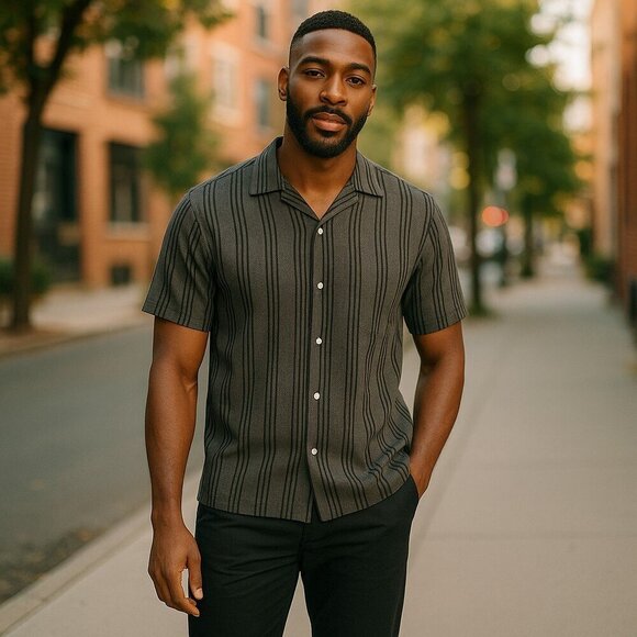 NWT 2 SZ 2XL No Boundaries Textured Striped Fabric Short Sleeve Men's Shirts - Picture 3 of 14